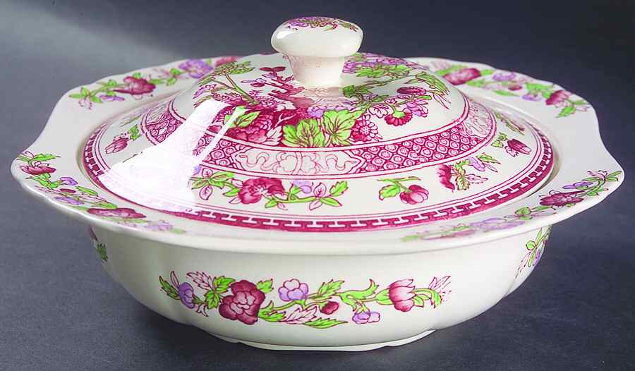 Indian Tree Red Lavender (Scalloped) Round Covered Vegetable by W R Midwinter Ltd-1