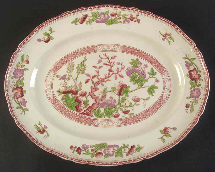 Indian Tree Red Lavender (Scalloped) 16" Oval Serving Platter by W R Midwinter Ltd-1