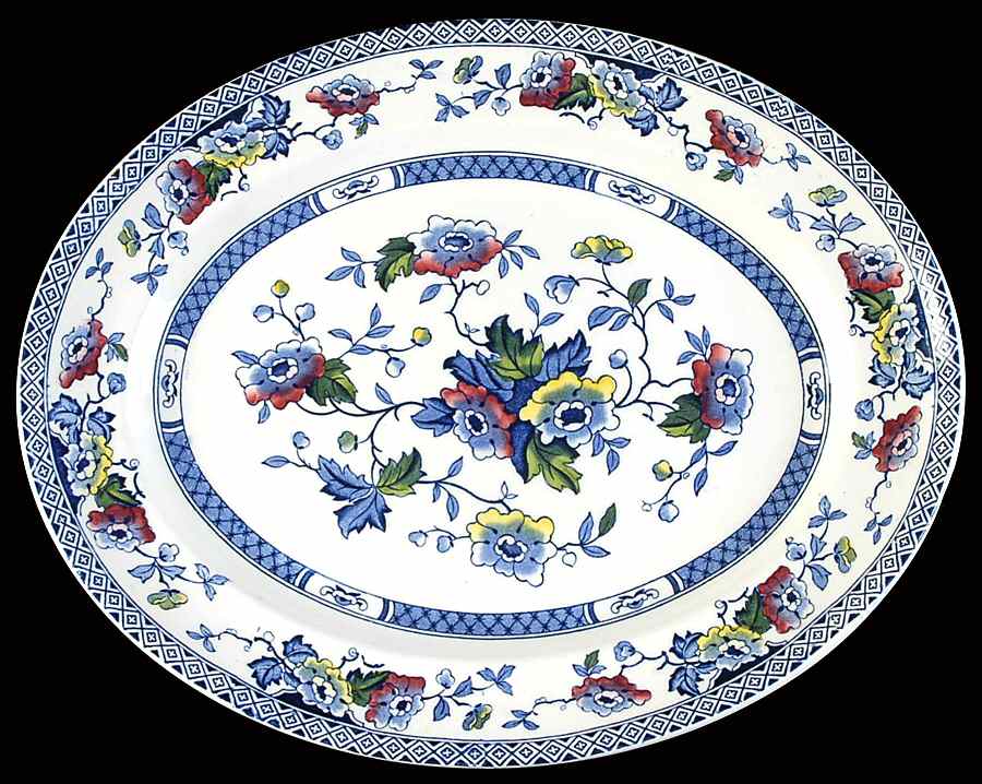 Jacobean Blue Multicolor 14" Oval Serving Platter by W R Midwinter Ltd-1
