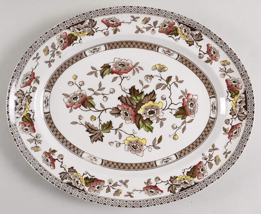 Jacobean Brown Multicolor 14" Oval Serving Platter by W R Midwinter Ltd-1