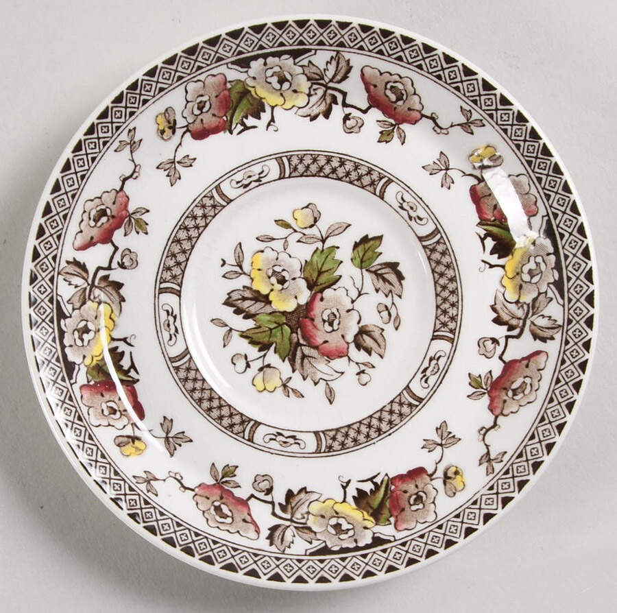 Jacobean Brown Multicolor Saucer for Demitasse Cup by W R Midwinter Ltd-1
