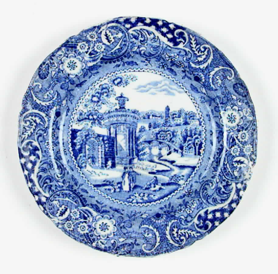 Landscape Blue Bread & Butter Plate by W R Midwinter Ltd-1