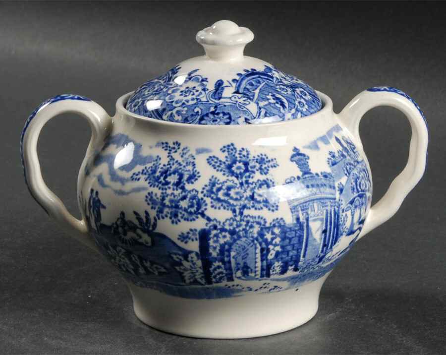 Landscape Blue Sugar Bowl & Lid by W R Midwinter Ltd-1