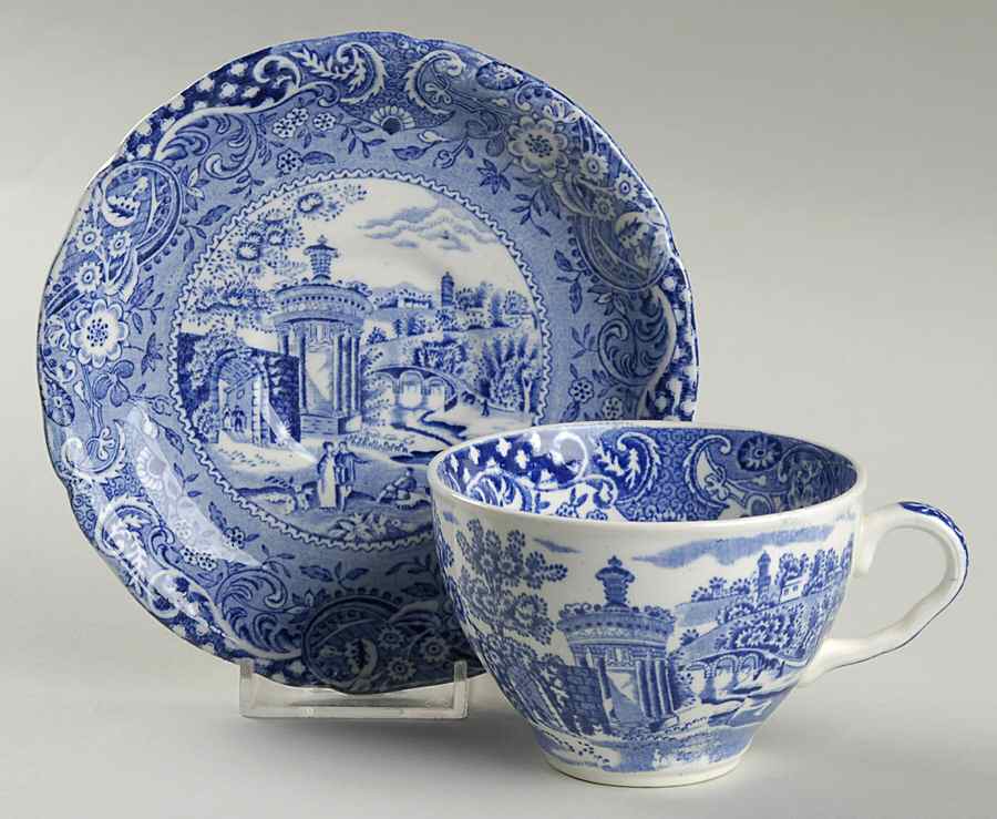 Landscape Blue Flat Cup & Saucer Set by W R Midwinter Ltd-1