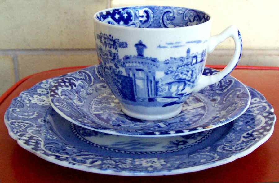 Landscape Blue Flat Cup & Saucer Set by W R Midwinter Ltd-1