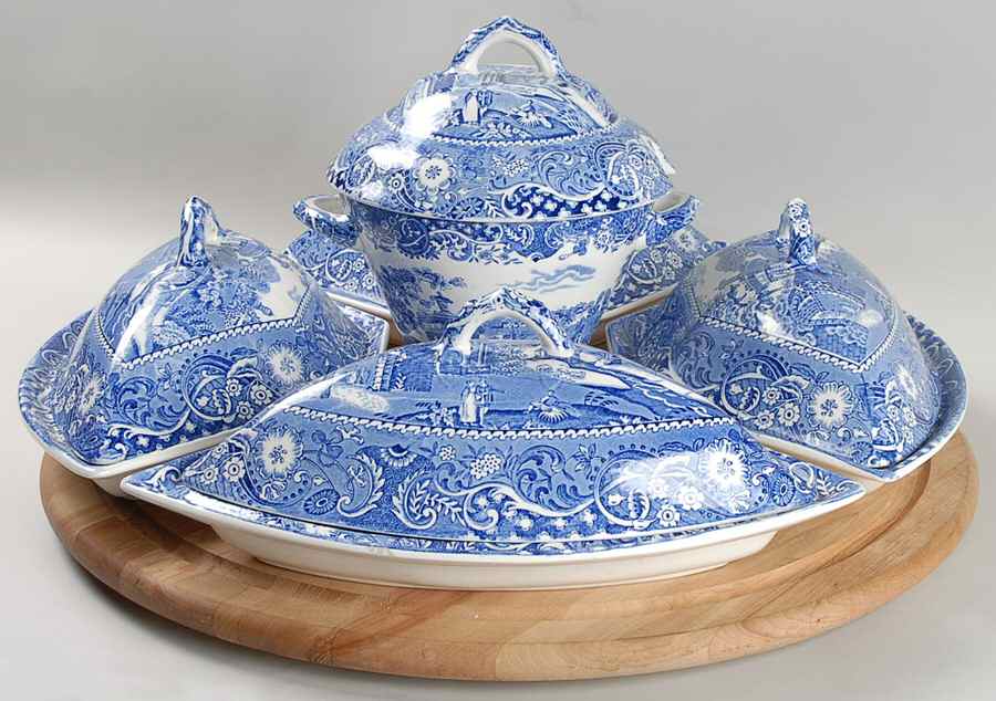 Landscape Blue 11 Pc Canterbury Set (Cvrd Sides, Center & Tray) by W R Midwinter Ltd-1