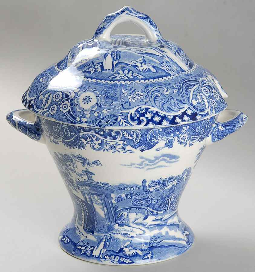 Landscape Blue Canterbury Set, Center Only with Lid by W R Midwinter Ltd-1