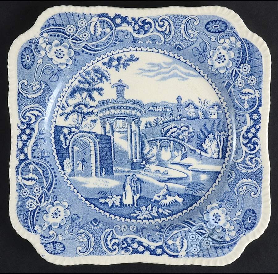 Landscape Blue Square Salad Plate by W R Midwinter Ltd-1