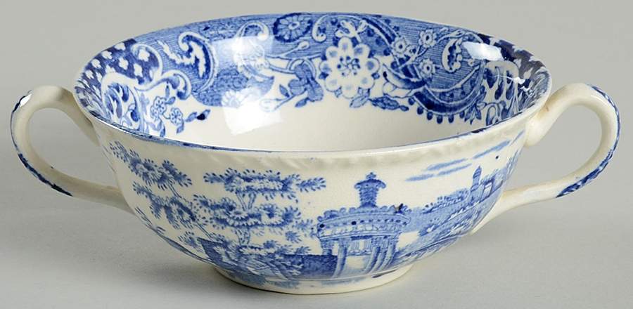 Landscape Blue Flat Cream Soup Bowl by W R Midwinter Ltd-1