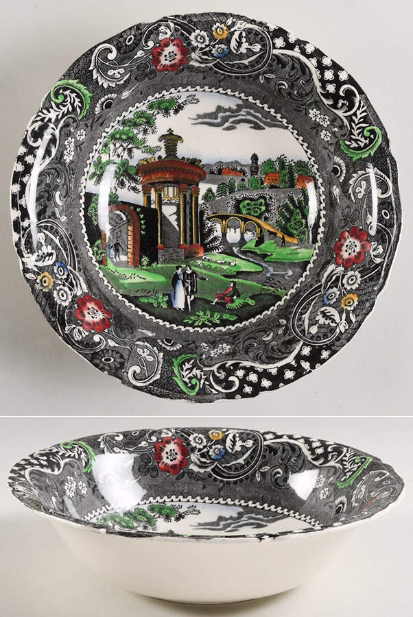 Landscape Black Multicolor 9" Round Vegetable Bowl by W R Midwinter Ltd-1