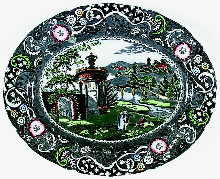 Landscape Black Multicolor 14" Oval Serving Platter by W R Midwinter Ltd-1