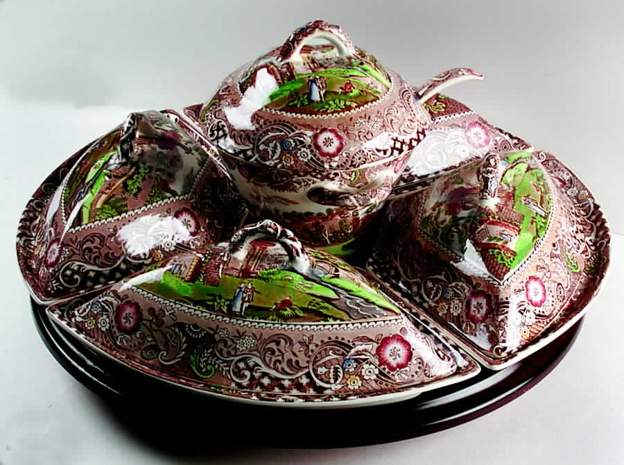 Landscape Brown Multicolor 12 Pc Canterbury Set (Cvrd Sides,Center,Tray&Lid) by W R Midwinter Ltd-1