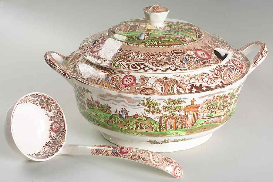 Landscape Brown Multicolor Tureen & Lid w/Ladle by W R Midwinter Ltd-1
