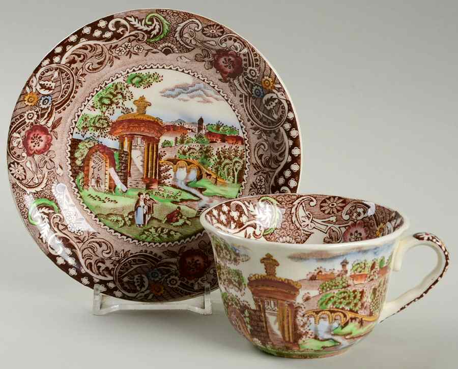 Landscape Brown Multicolor Flat Demitasse Cup & Saucer Set by W R Midwinter Ltd-1