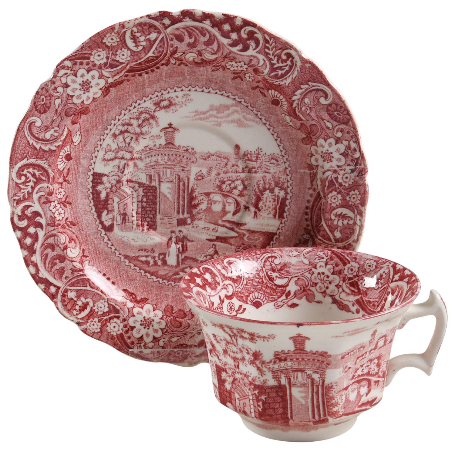 Landscape Red Flat Cup & Saucer Set by W R Midwinter Ltd-1
