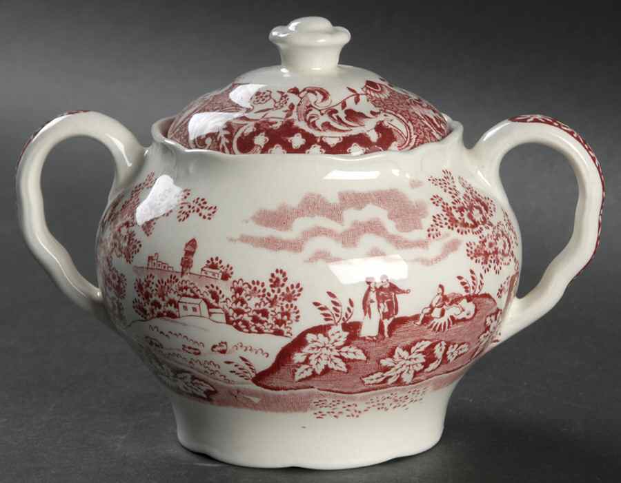 Landscape Red Sugar Bowl & Lid by W R Midwinter Ltd-1