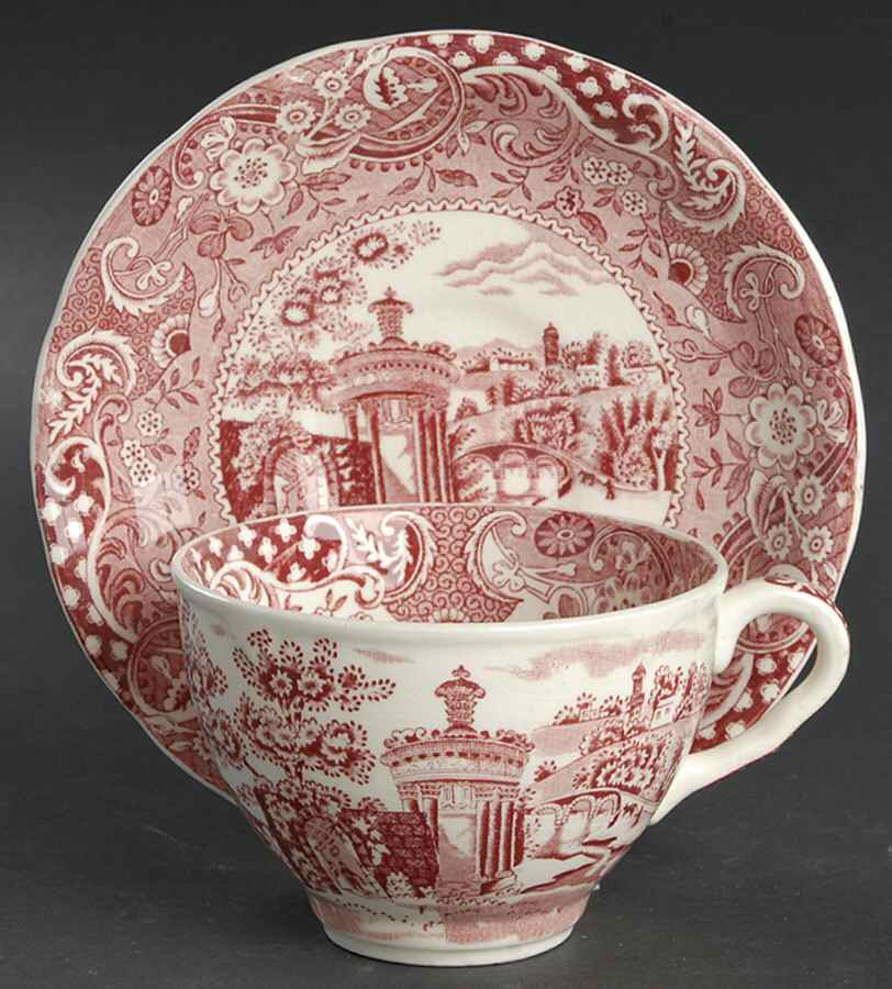 Landscape Red Flat Cup & Saucer Set by W R Midwinter Ltd-1