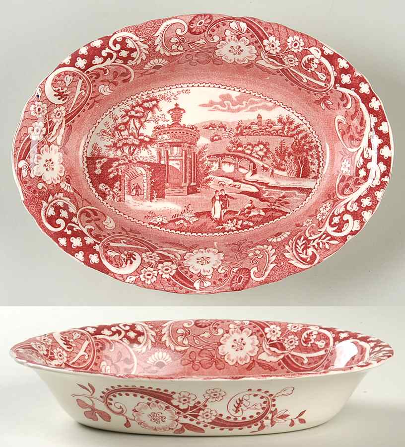 Landscape Red 9" Oval Vegetable Bowl by W R Midwinter Ltd-1