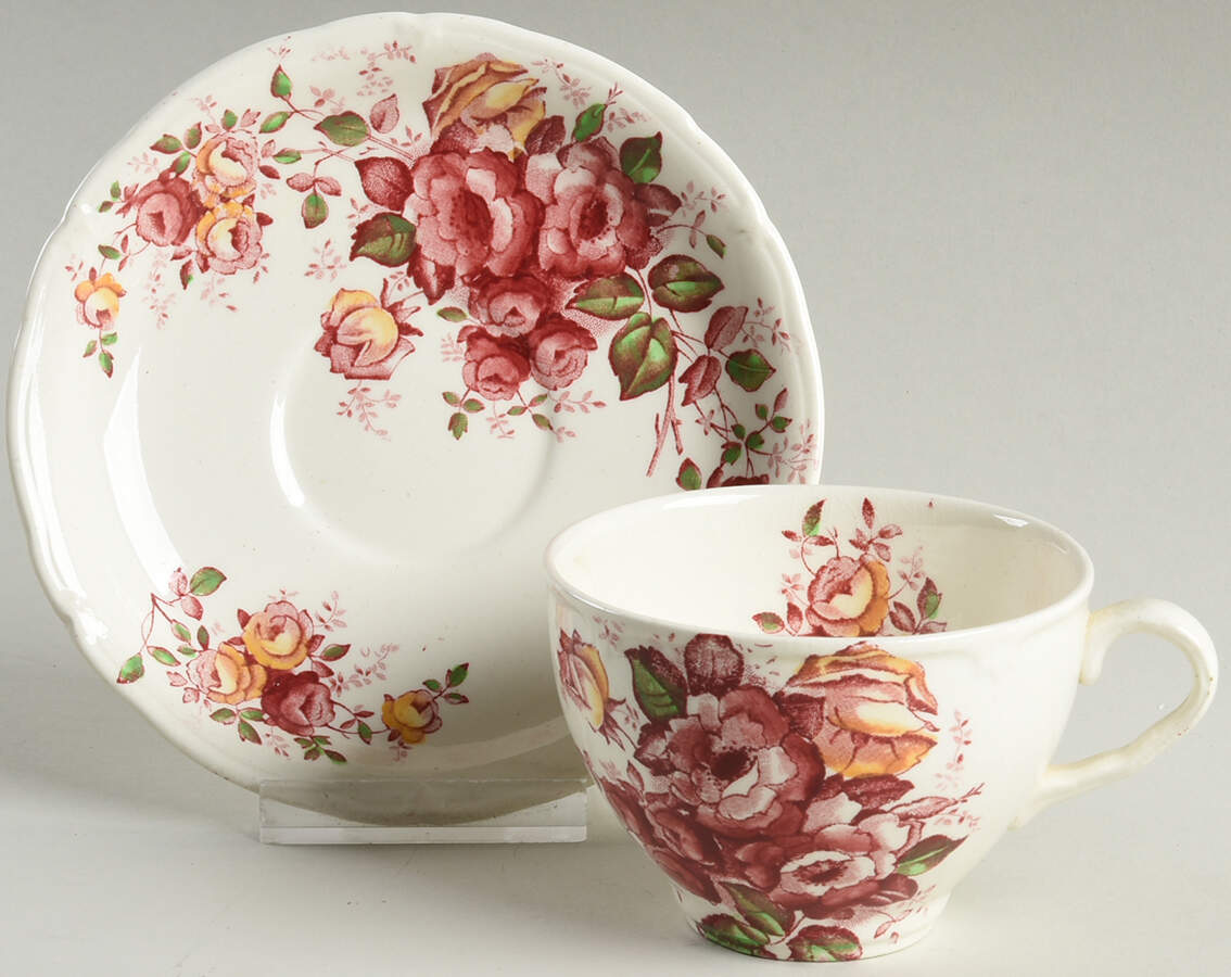 Madalyn Red Multicolor Flat Cup & Saucer Set by W R Midwinter Ltd-1