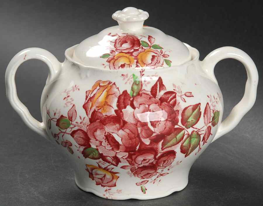 Madalyn Red Multicolor Sugar Bowl & Lid by W R Midwinter Ltd-1