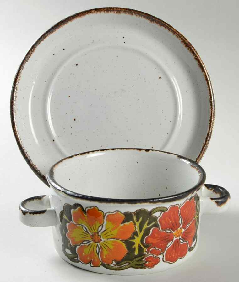 Nasturtium Flat Cream Soup Bowl & Saucer Set by W R Midwinter Ltd-1