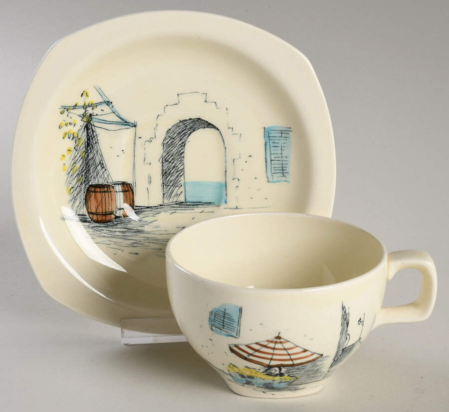 Riviera Footed Cup & Saucer Set by W R Midwinter Ltd-1