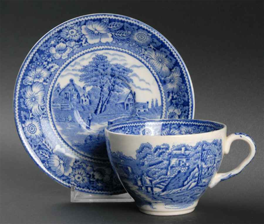 Rural England Blue Flat Cup & Saucer Set by W R Midwinter Ltd-1