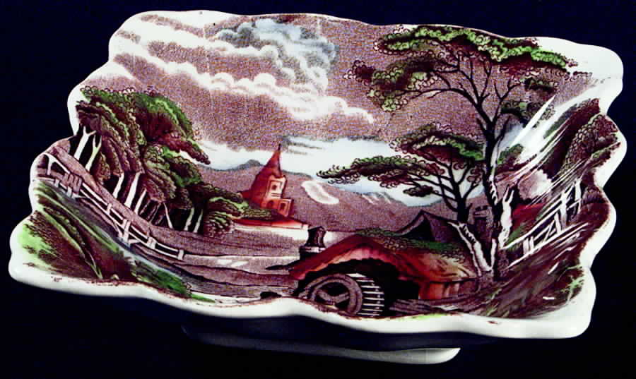 Rural England Brown Multicolor Small Square Sweet Meat Dish by W R Midwinter Ltd-1