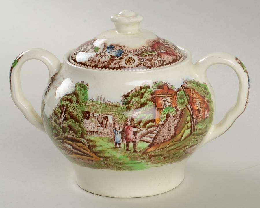Rural England Brown Multicolor Sugar Bowl & Lid by W R Midwinter Ltd-1