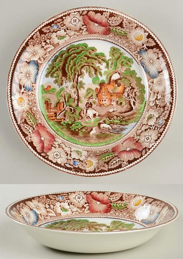 Rural England Brown Multicolor Coupe Soup Bowl by W R Midwinter Ltd-1