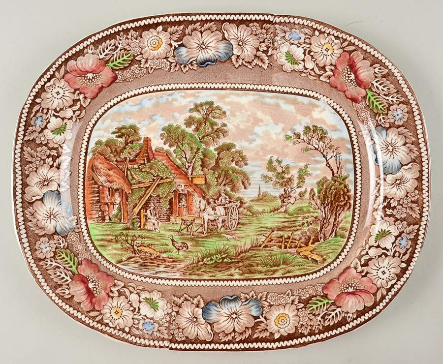 Rural England Brown Multicolor 13" Oval Serving Platter by W R Midwinter Ltd-1