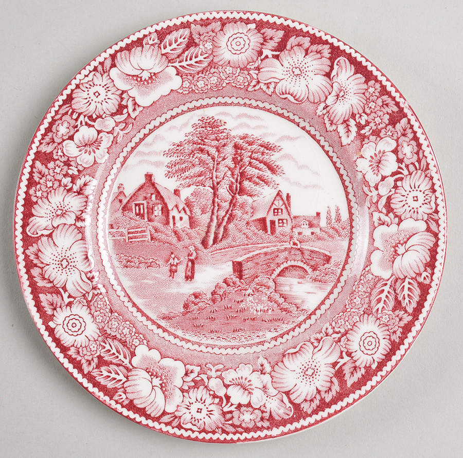 Rural England Red Bread & Butter Plate by W R Midwinter Ltd-1