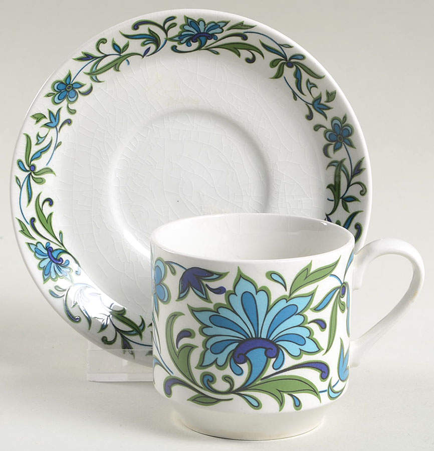 Spanish Garden (Rim) Flat Demitasse Cup & Saucer Set by W R Midwinter Ltd-1