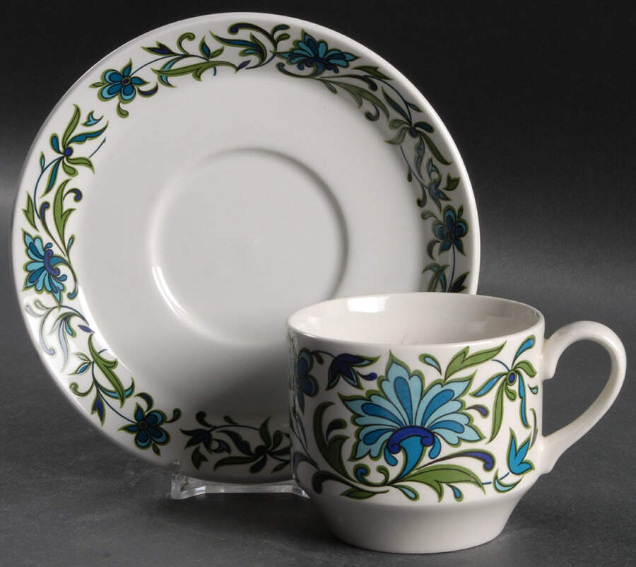 Spanish Garden (Rim) Flat Cup & Saucer Set by W R Midwinter Ltd-1