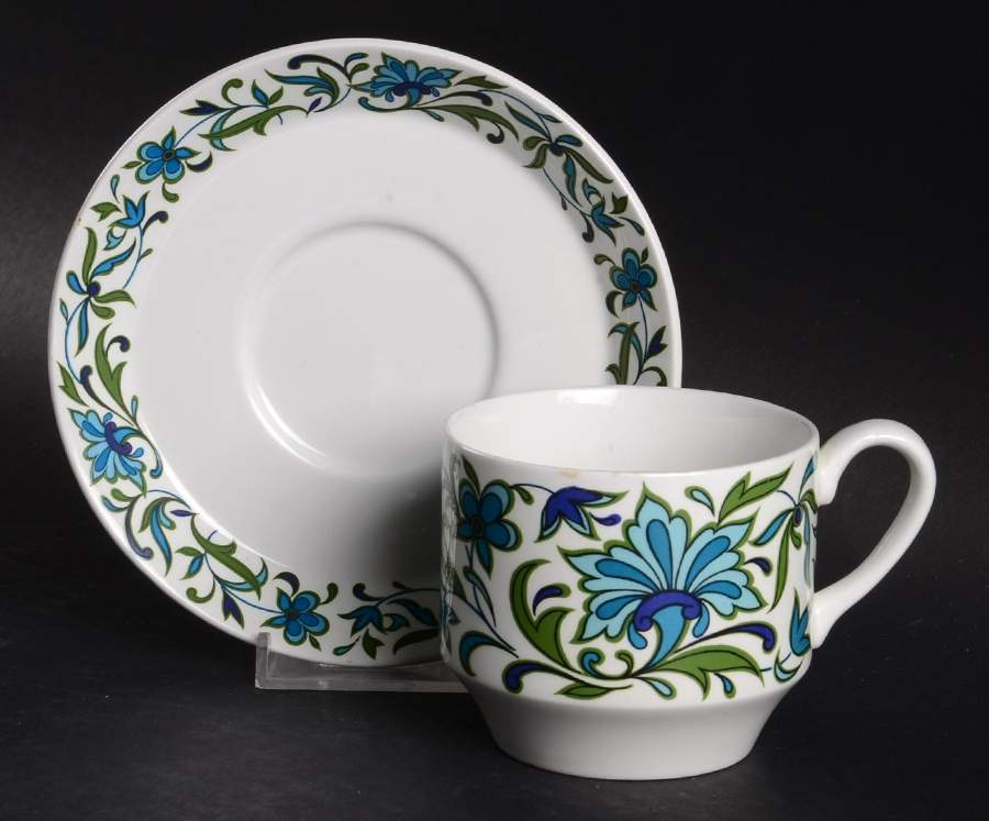 Spanish Garden (Rim) Flat Cup & Saucer Set by W R Midwinter Ltd-1