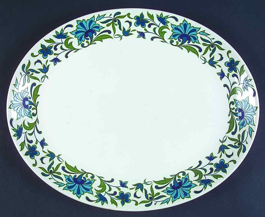 Spanish Garden (Coupe) 13" Oval Serving Platter by W R Midwinter Ltd-1