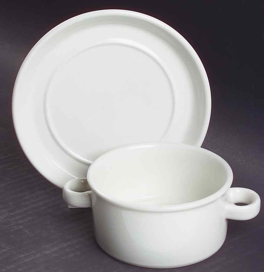 Stonehenge White Flat Cream Soup Bowl & Saucer Set by W R Midwinter Ltd-1