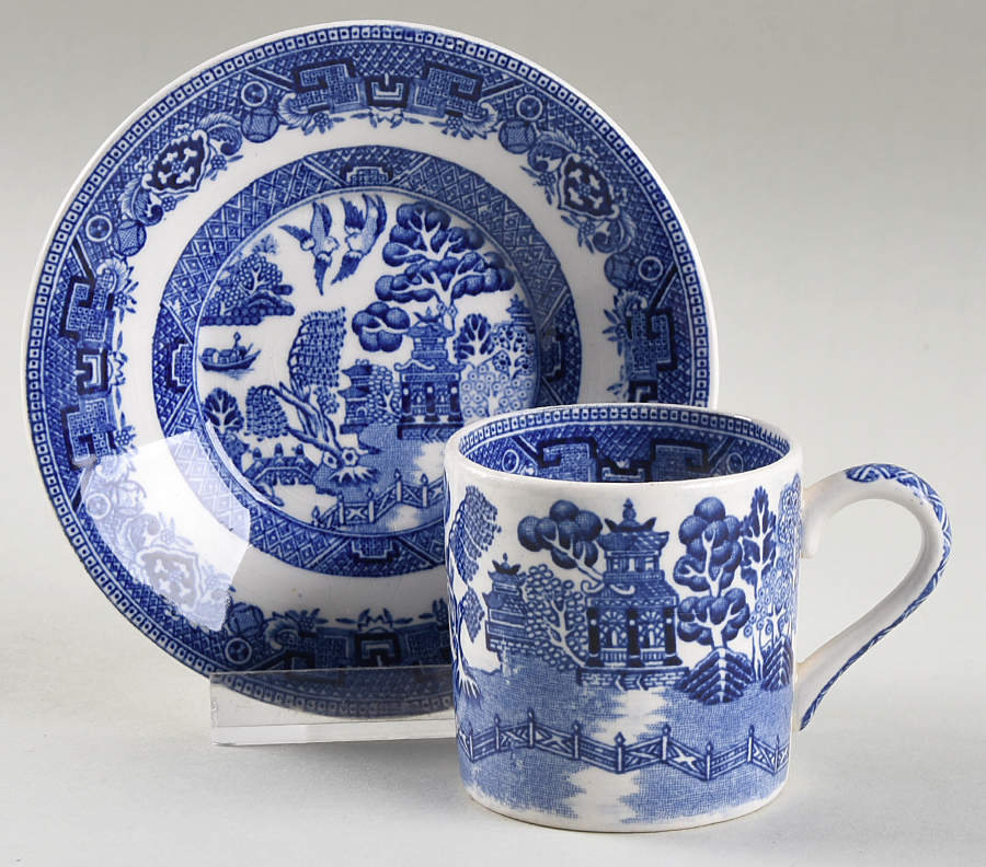 Willow Blue Flat Demitasse Cup & Saucer Set by W R Midwinter Ltd-1
