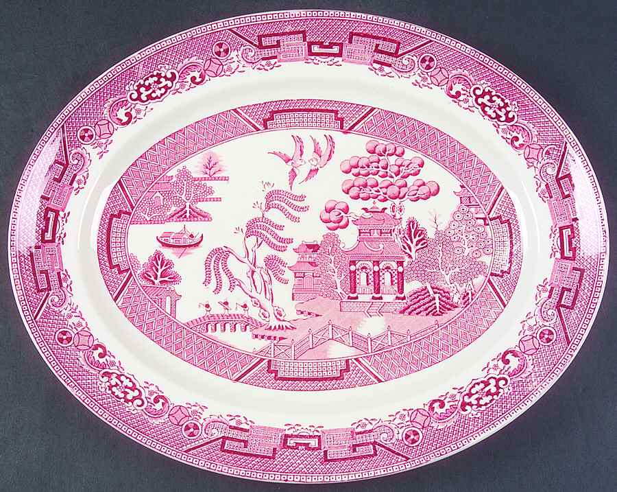 Willow Red (Smooth) 14" Oval Serving Platter by W R Midwinter Ltd-1