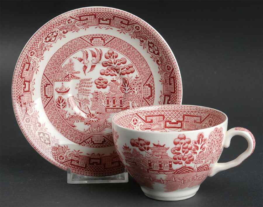 Willow Red (Smooth) Flat Cup & Saucer Set by W R Midwinter Ltd-1