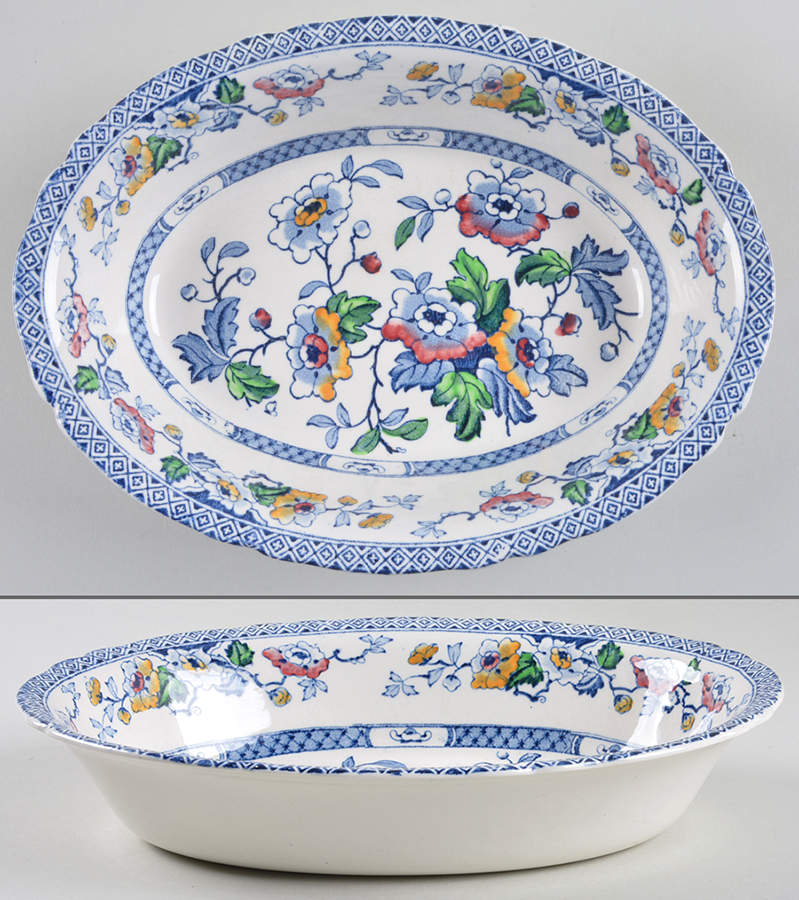 Windsor Blue Multicolor 9" Oval Vegetable Bowl by W R Midwinter Ltd-1