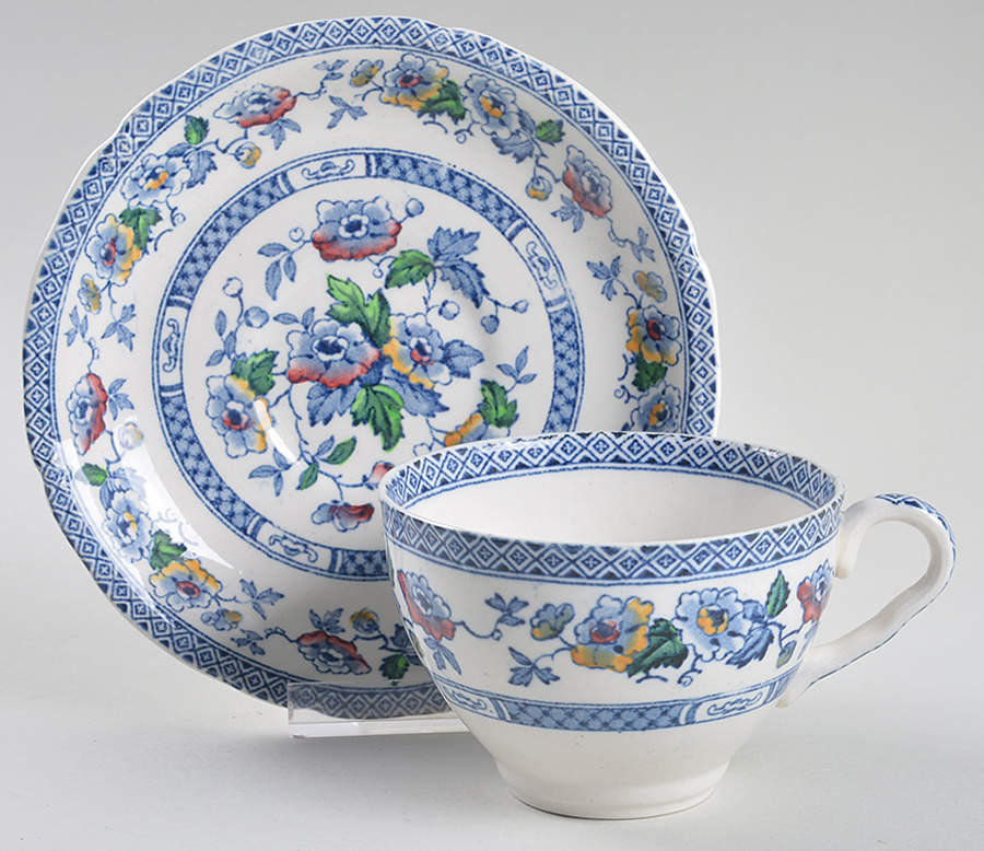 Windsor Blue Multicolor Flat Cup & Saucer Set by W R Midwinter Ltd-1