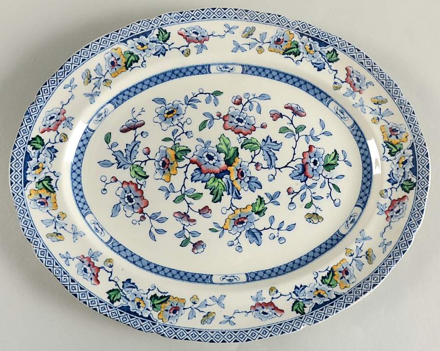 Windsor Blue Multicolor 14" Oval Serving Platter by W R Midwinter Ltd-1