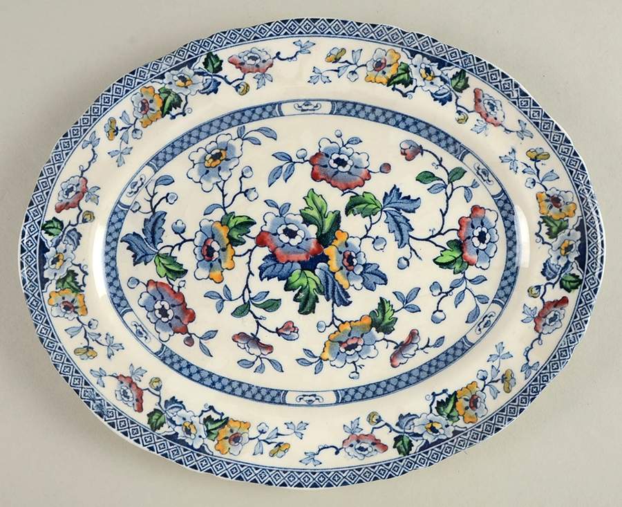 Windsor Blue Multicolor 11" Oval Serving Platter by W R Midwinter Ltd-1