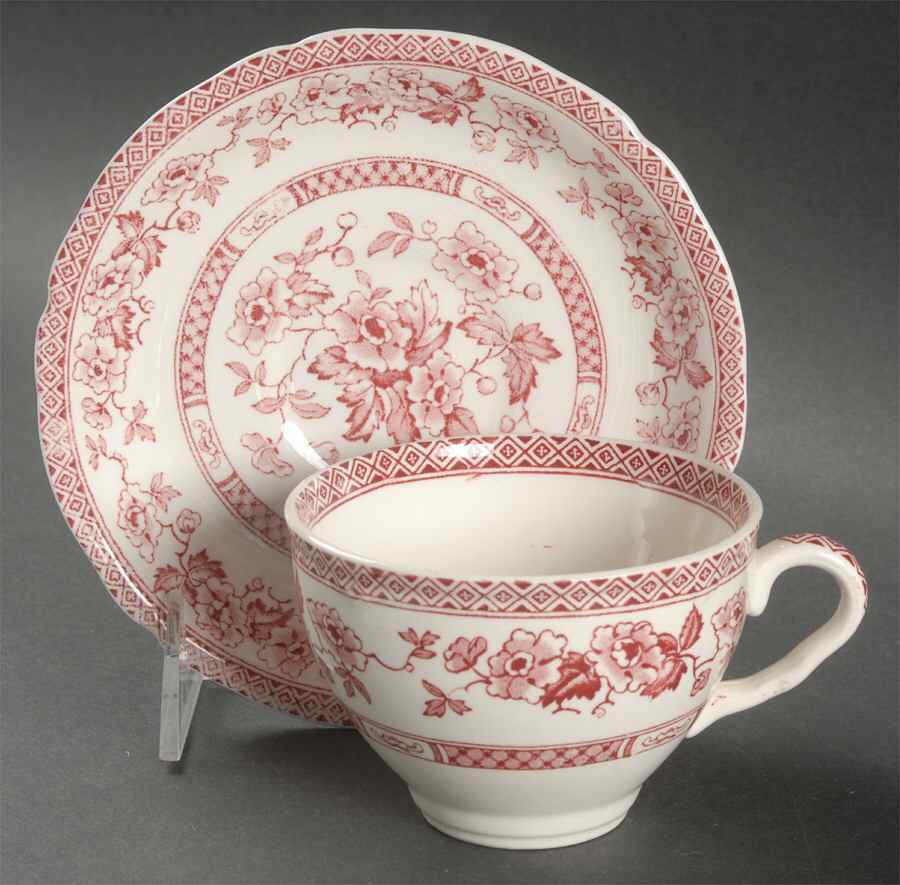 Windsor Red Flat Cup & Saucer Set by W R Midwinter Ltd-1