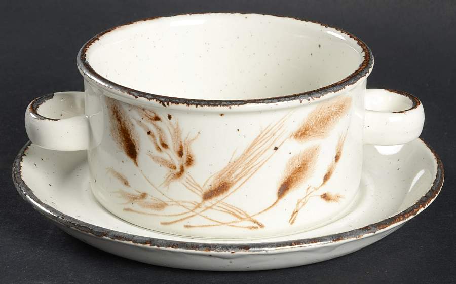 Wild Oats Stonehenge Flat Cream Soup Bowl & Saucer Set by W R Midwinter Ltd-1