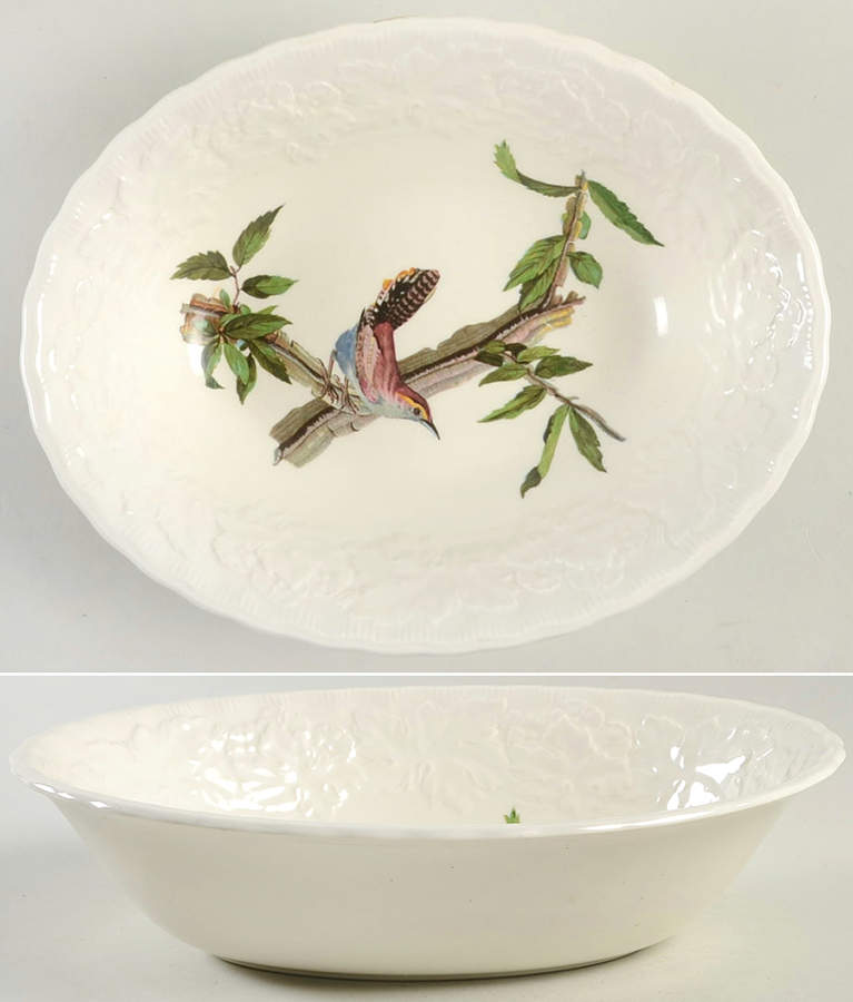 Birds of America (Embossed Floral Rim) 9" Oval Vegetable Bowl by Alfred Meakin-1