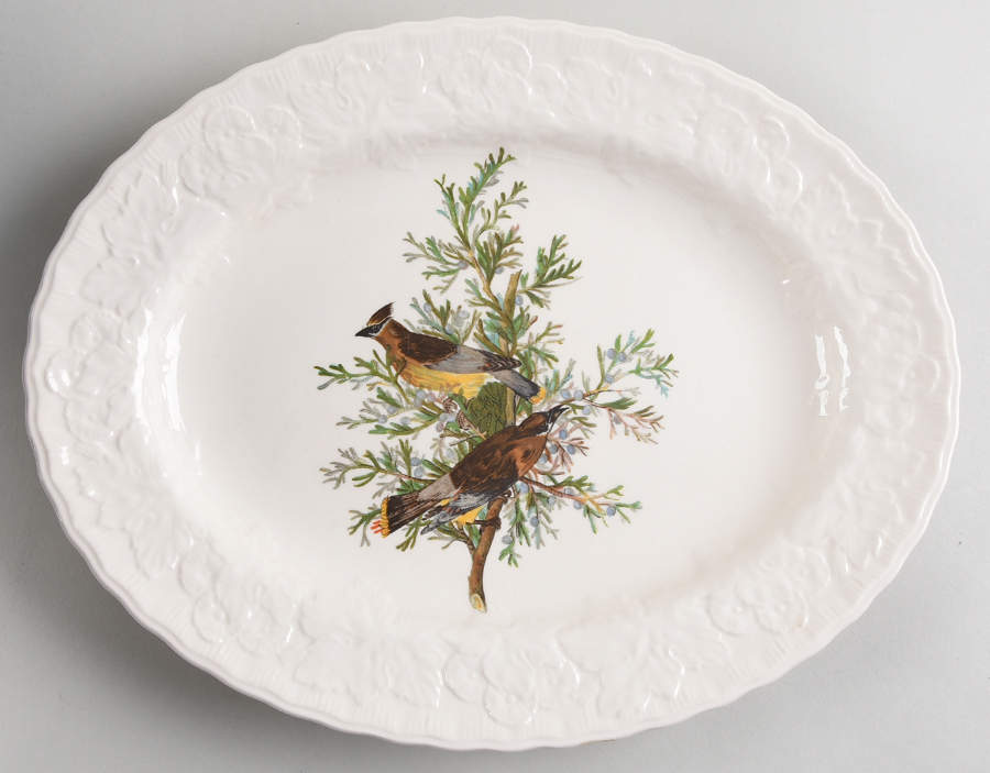 Birds of America (Embossed Floral Rim) 12" Oval Serving Platter by Alfred Meakin-1
