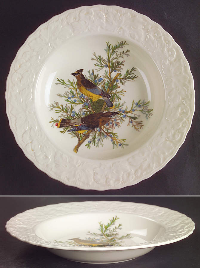 Birds of America (Embossed Floral Rim) Large Rim Soup Bowl by Alfred Meakin-1
