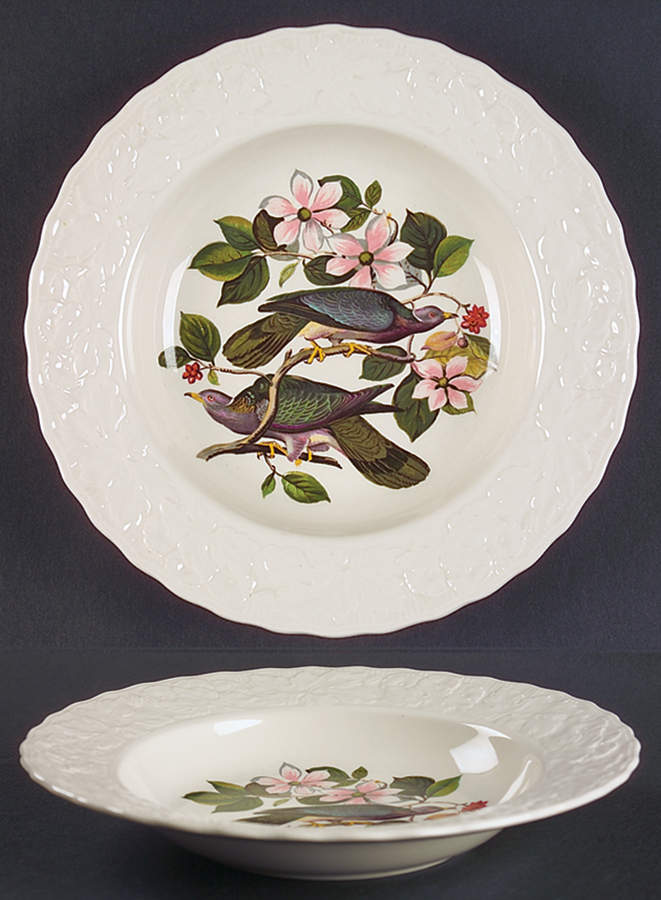 Birds of America (Embossed Floral Rim) Large Rim Soup Bowl by Alfred Meakin-1